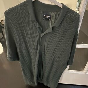 Abercrombie & Fitch Dark Green Knit Short Sleeve Button Down Shirt